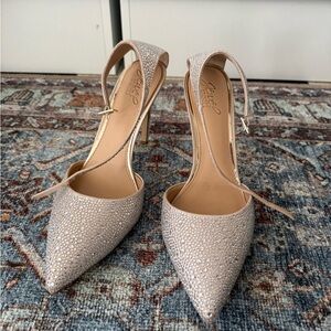 Badgley Mischka Beige Rhinestone Heels